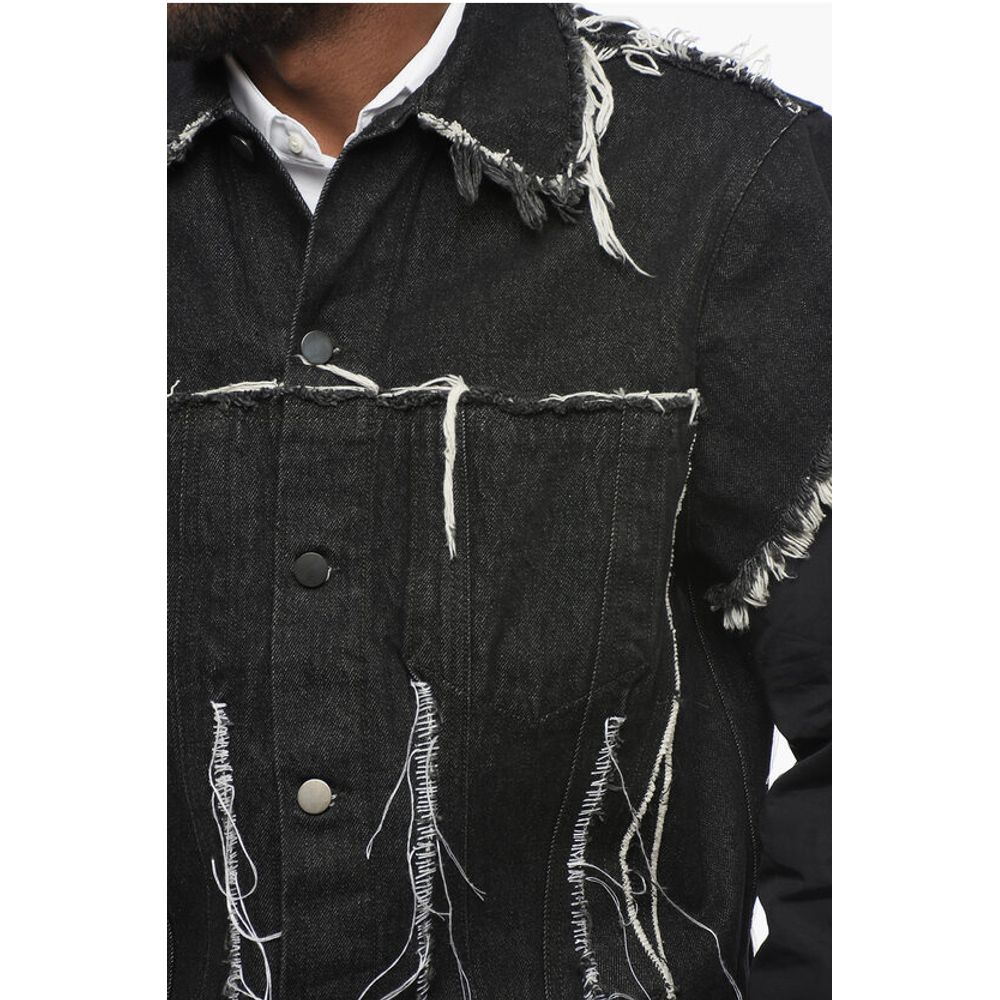 Short Sleeved Denim Jacket with Frayed Details