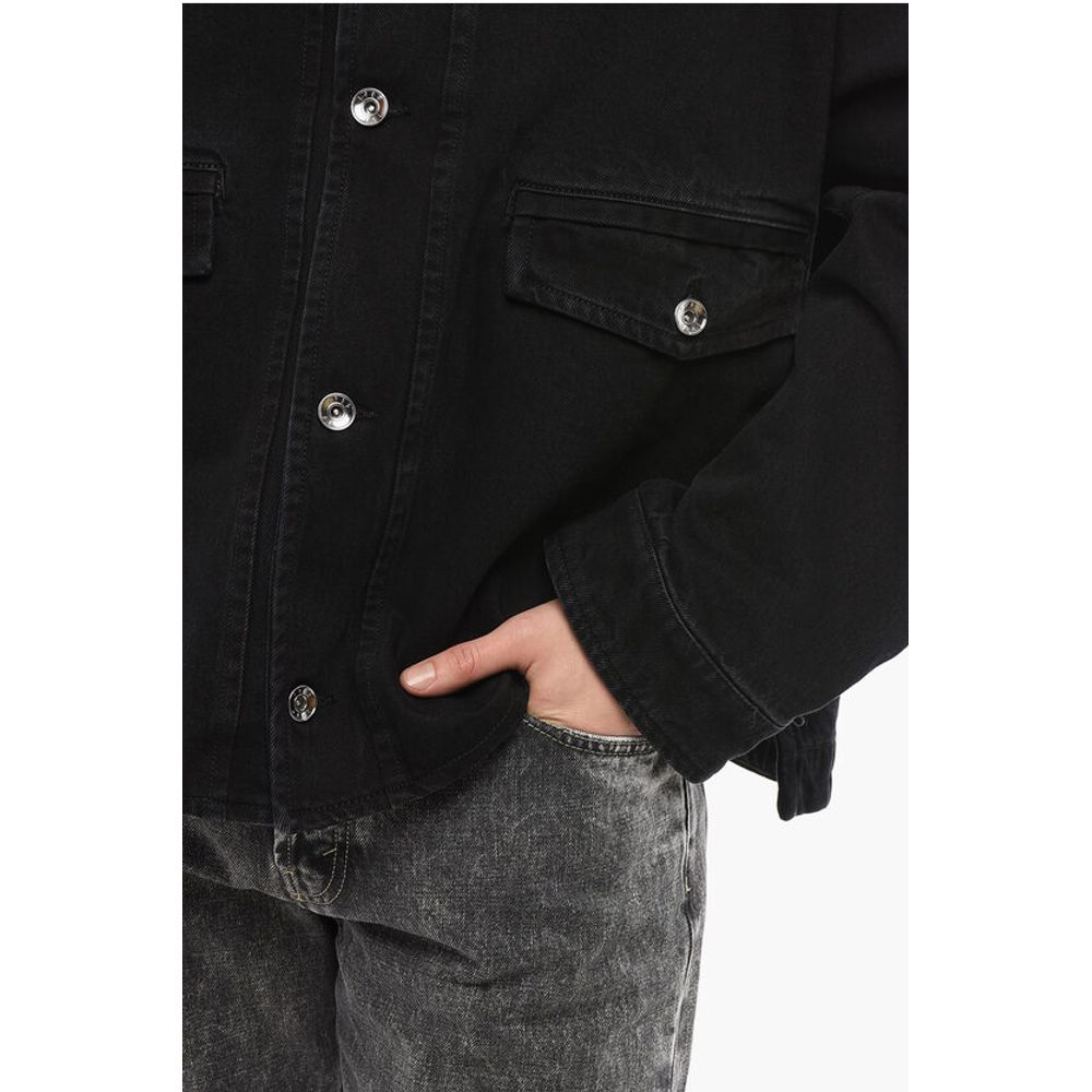 Solid Color Denim Jacket with Double Breast Pocket