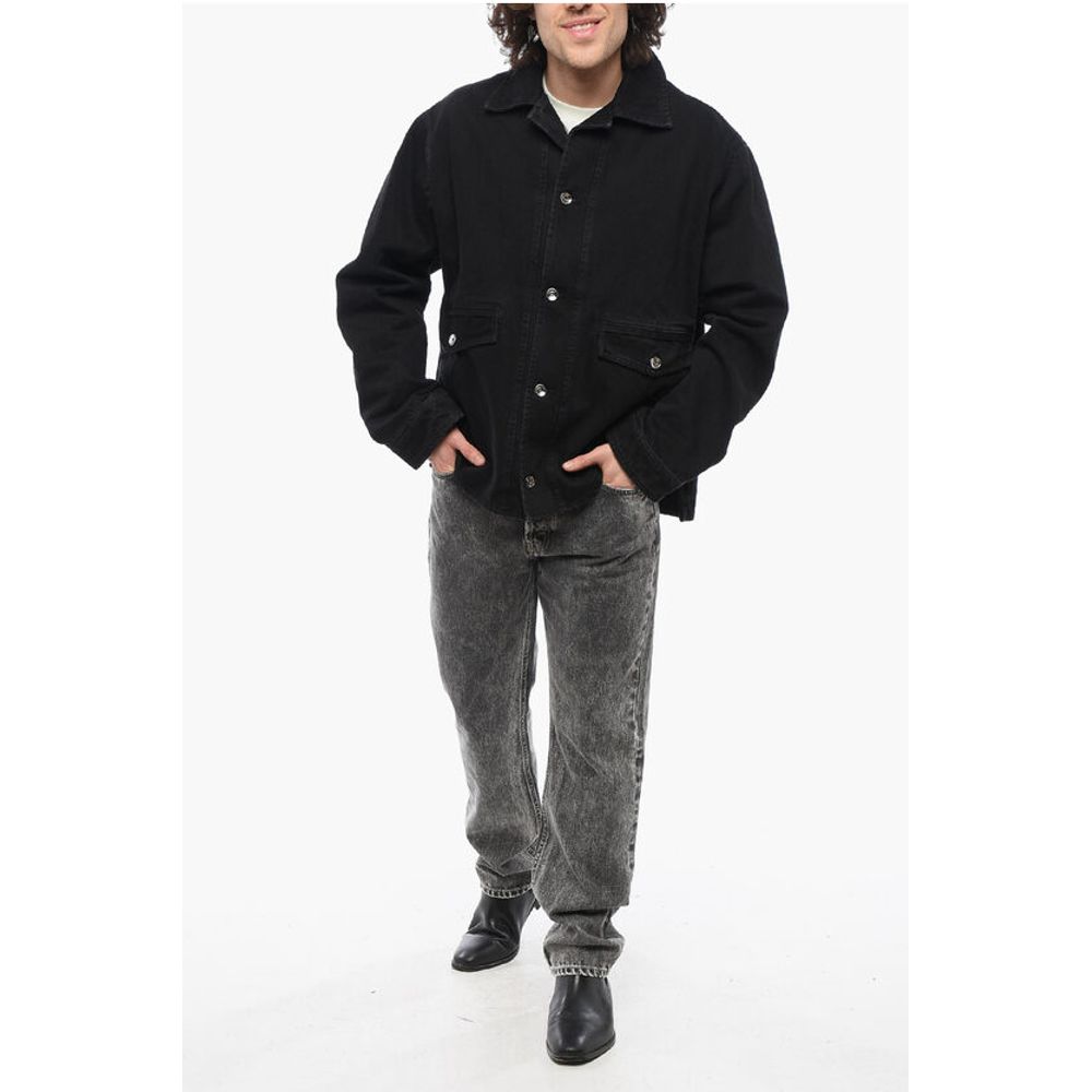 Solid Color Denim Jacket with Double Breast Pocket