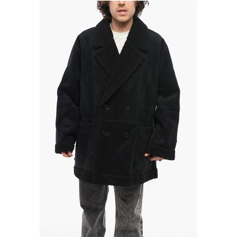 Double-breasted Eco-Shearling Coat with Patch Pockets