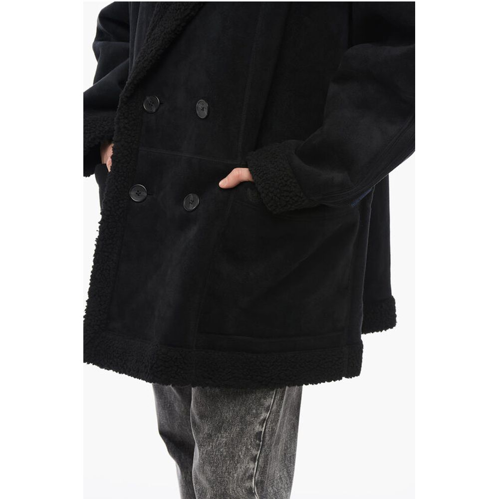 Double-breasted Eco-Shearling Coat with Patch Pockets