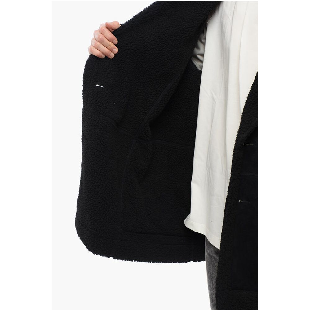Double-breasted Eco-Shearling Coat with Patch Pockets