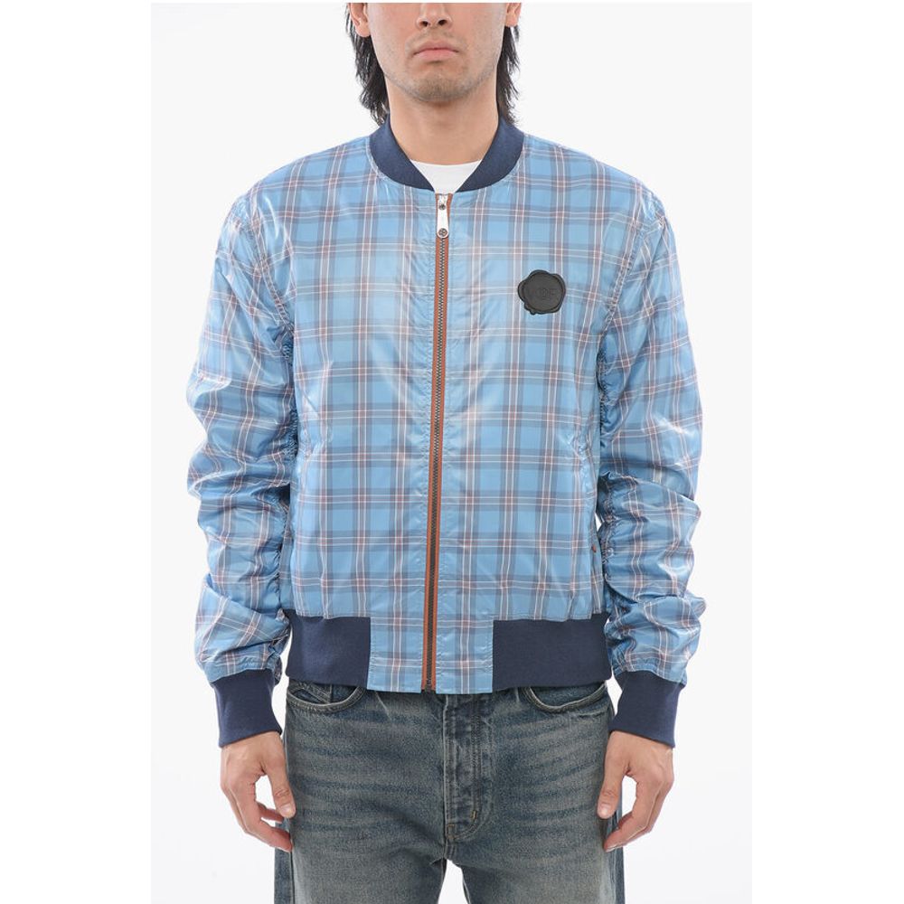 Front Zipped Checked Nylon Bomber Jacket