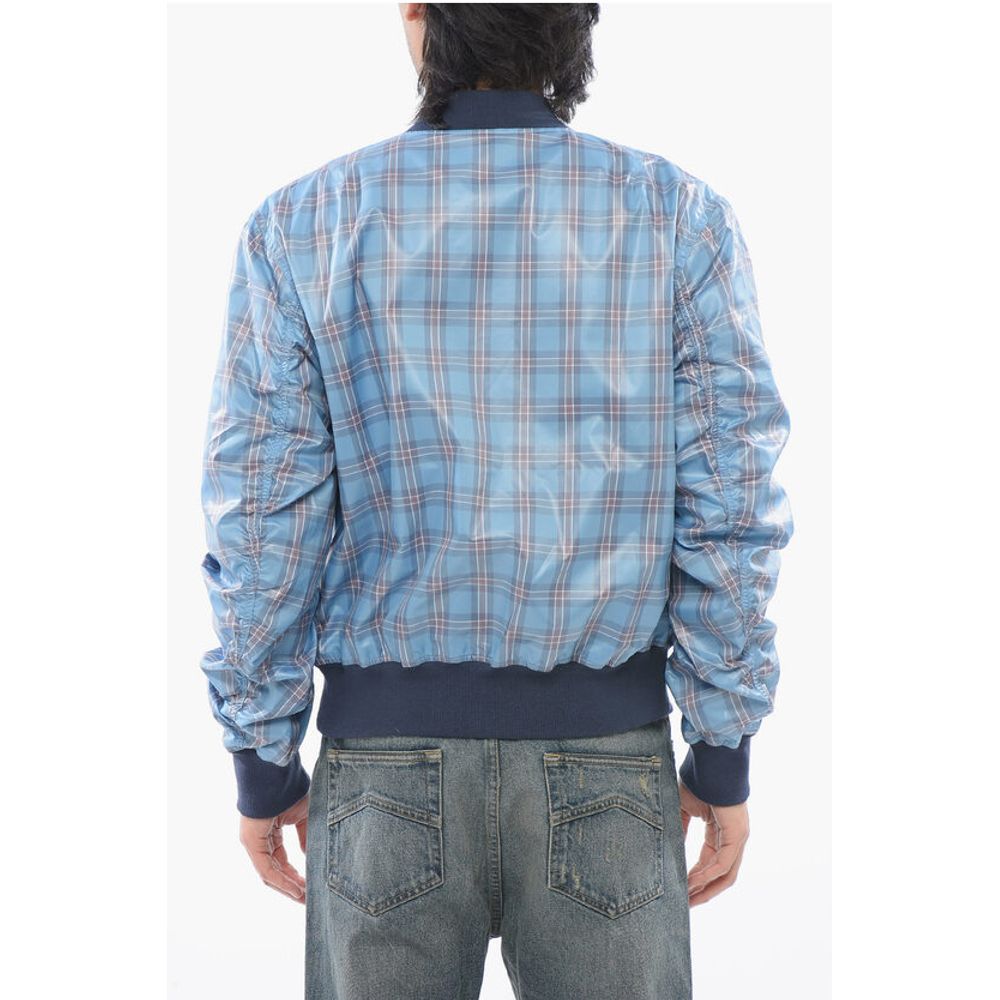 Front Zipped Checked Nylon Bomber Jacket