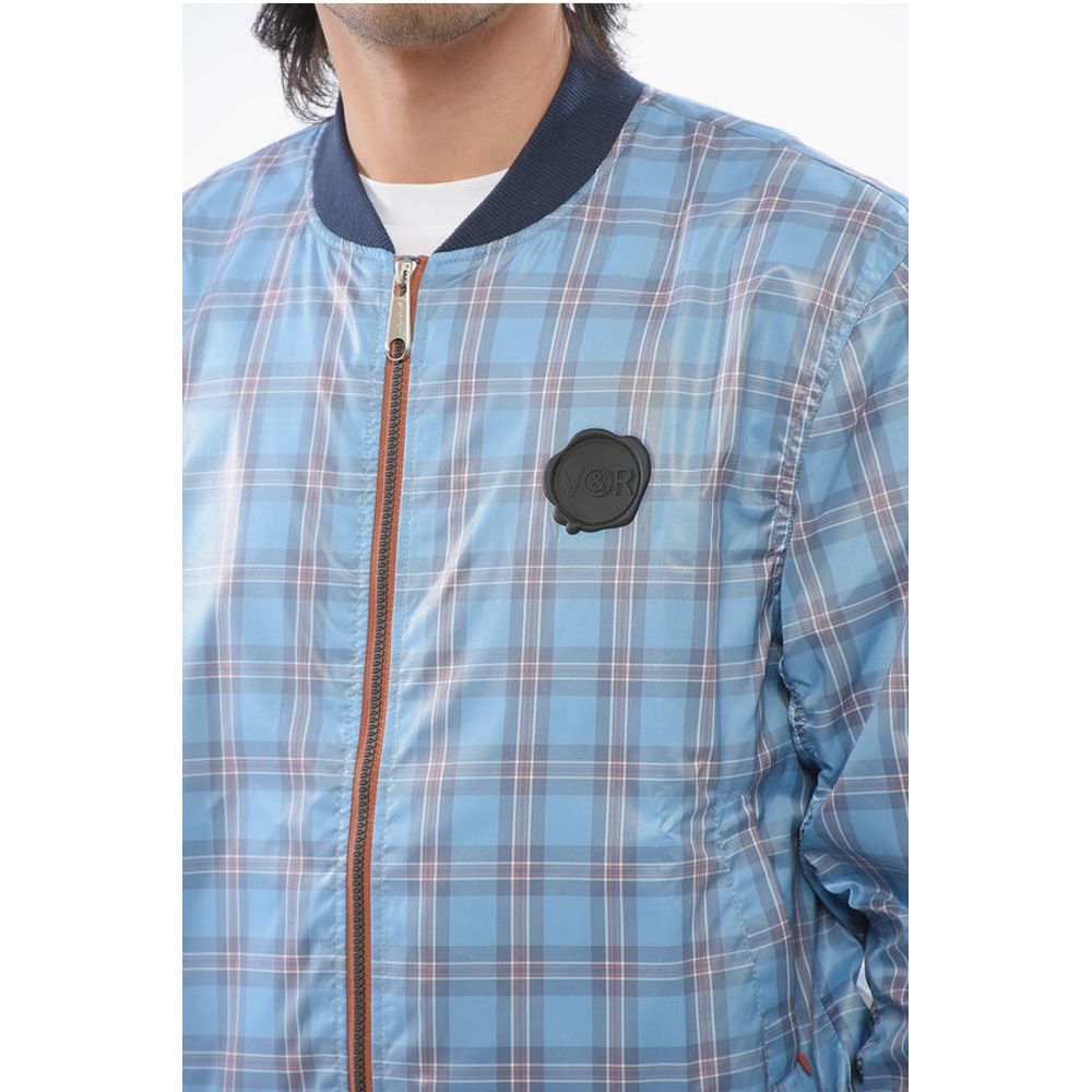 Front Zipped Checked Nylon Bomber Jacket