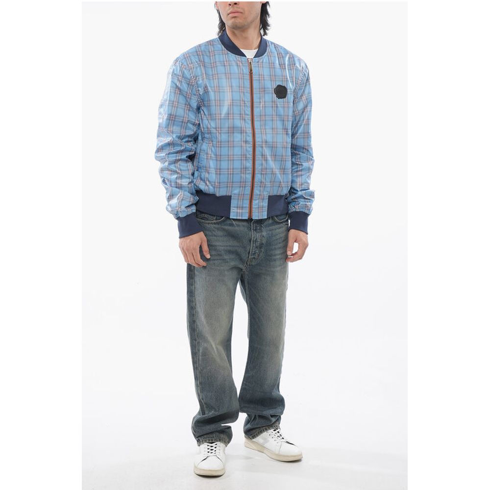 Front Zipped Checked Nylon Bomber Jacket