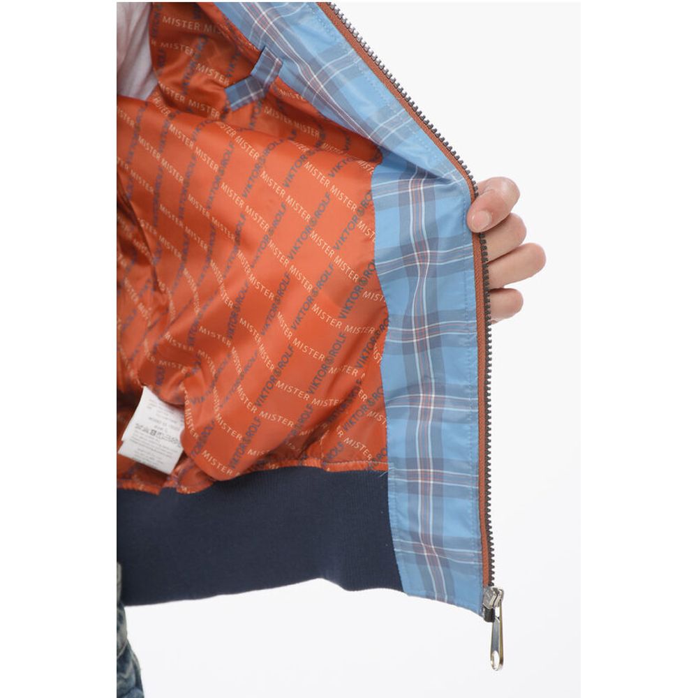 Front Zipped Checked Nylon Bomber Jacket