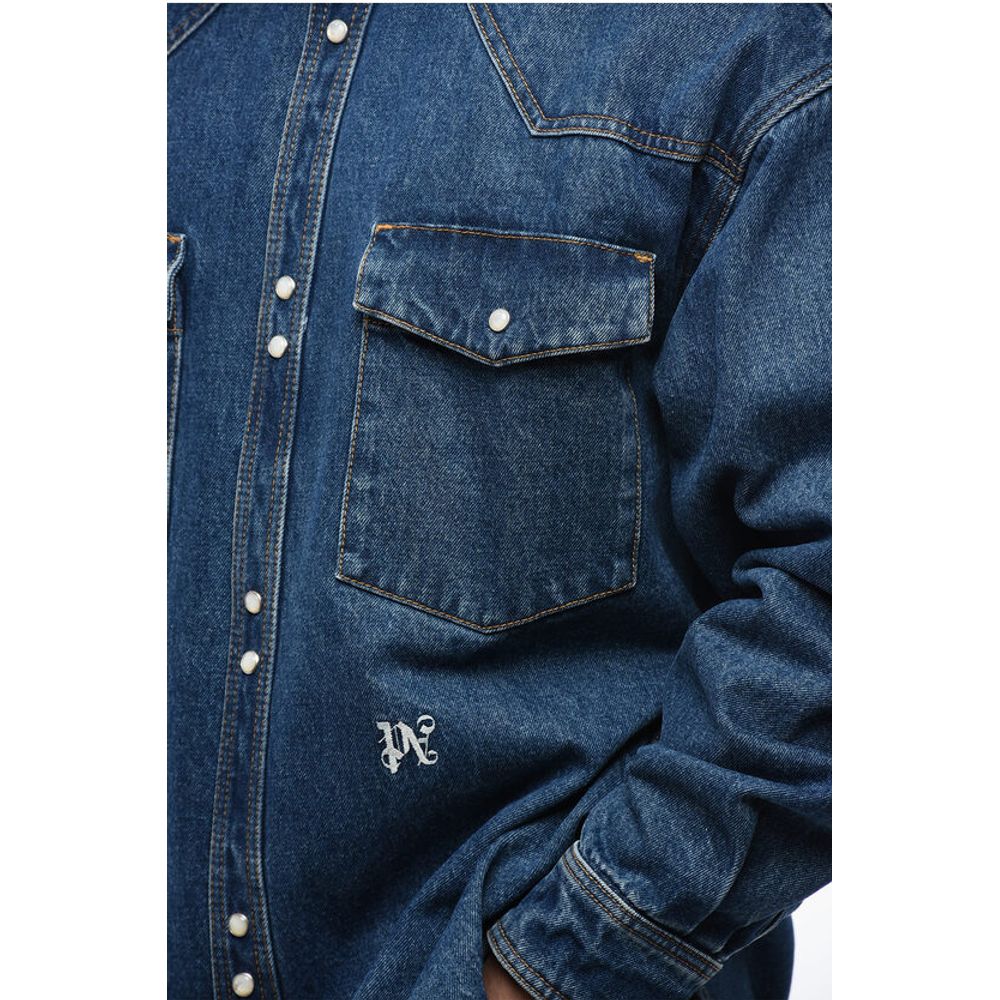 Dark Washed Denim Jacket with Embossed Monogram