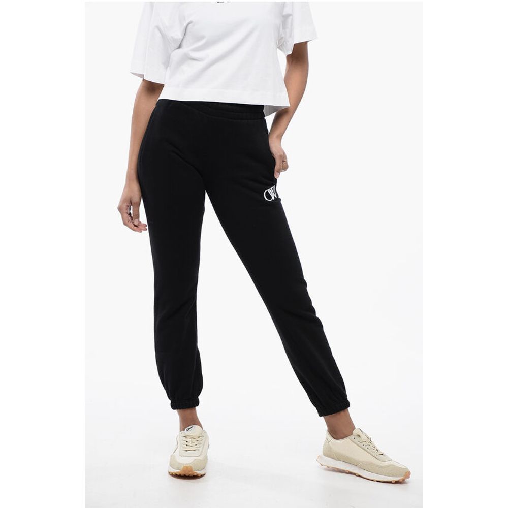 High-Waisted Brushed Cotton Joggers with Contrasting Monogra