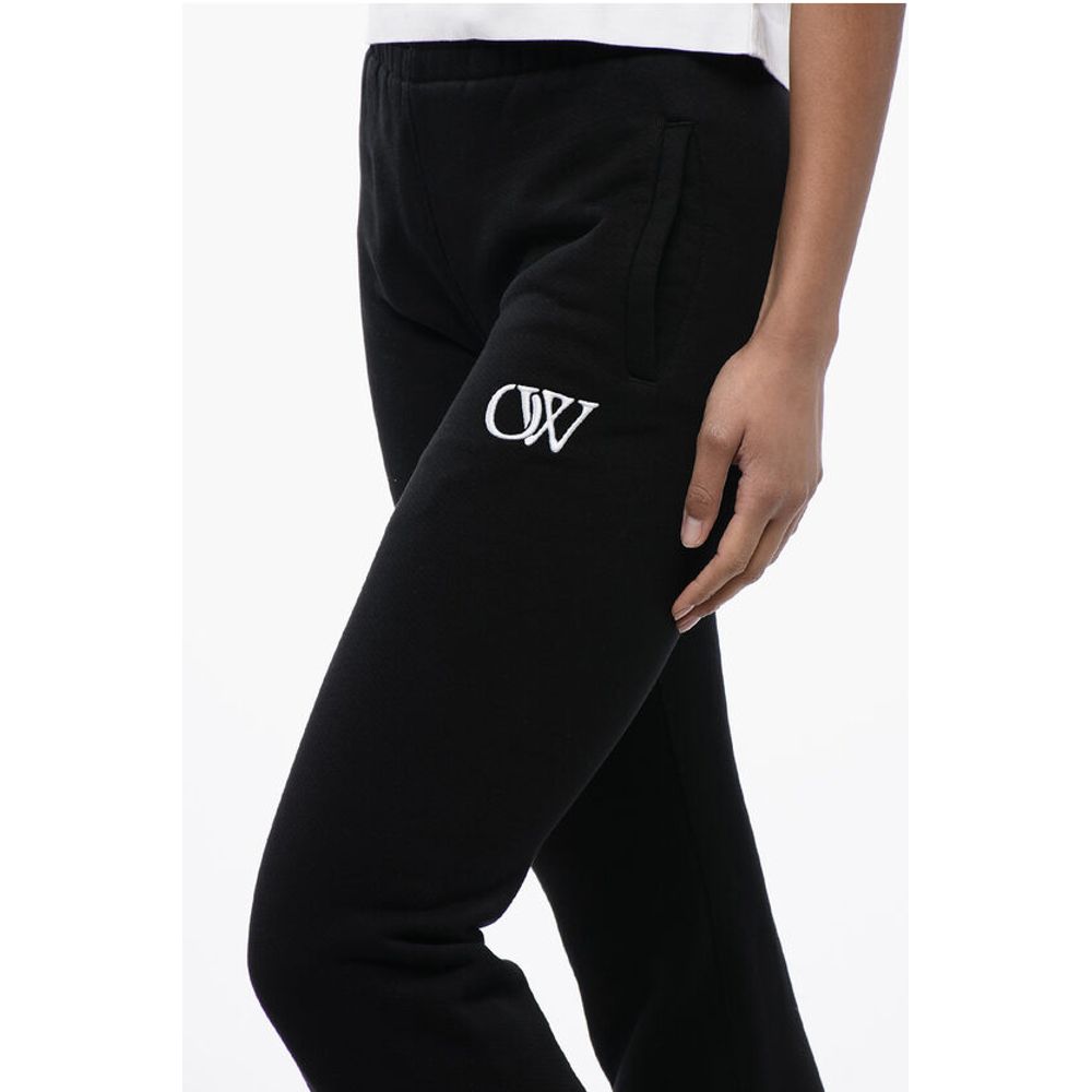 High-Waisted Brushed Cotton Joggers with Contrasting Monogra