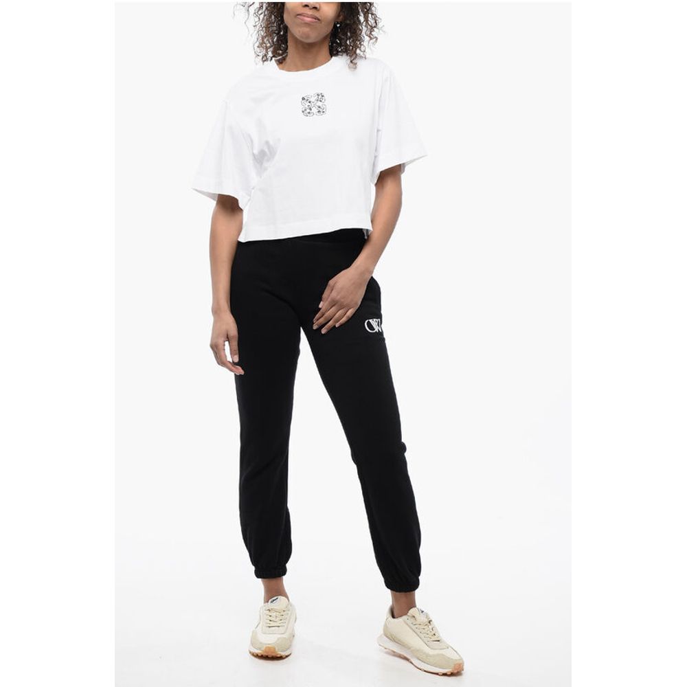 High-Waisted Brushed Cotton Joggers with Contrasting Monogra