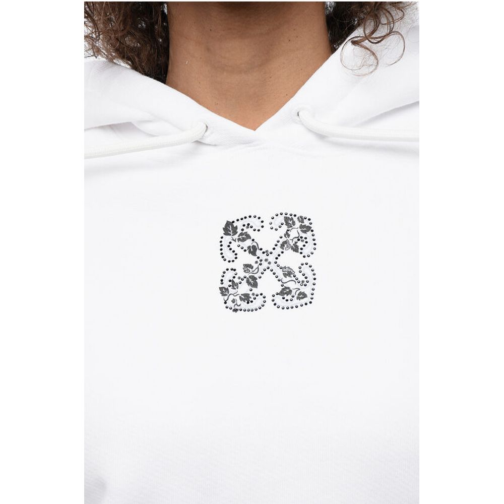Brushed Cotton Cropped Hoodie with Rhinestone Embellished Lo