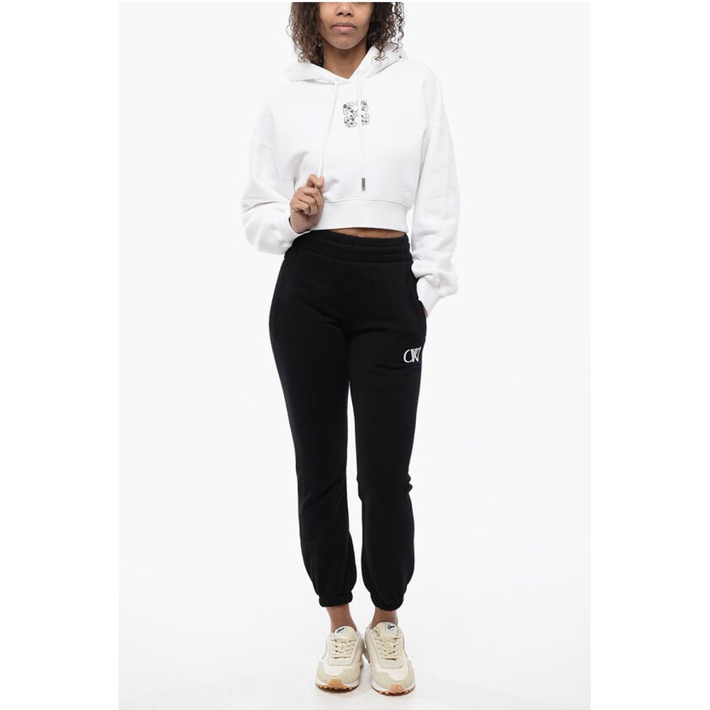 Brushed Cotton Cropped Hoodie with Rhinestone Embellished Lo
