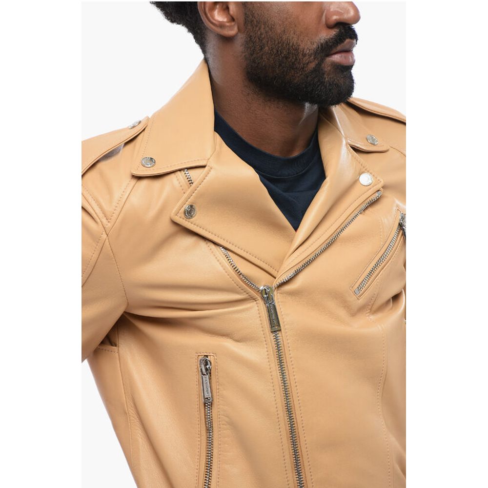 Leather Biker Jacket with Zipped Pockets