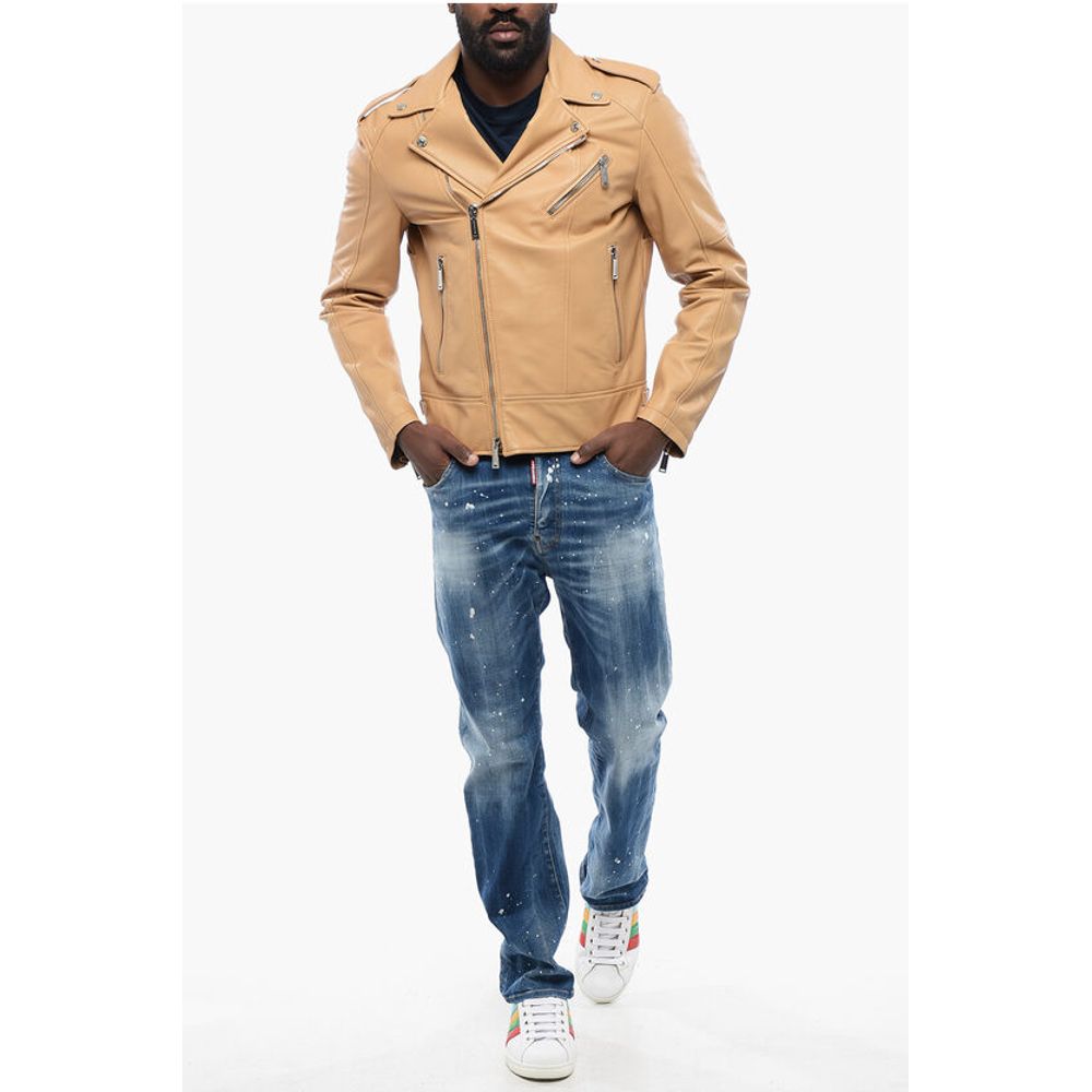Leather Biker Jacket with Zipped Pockets