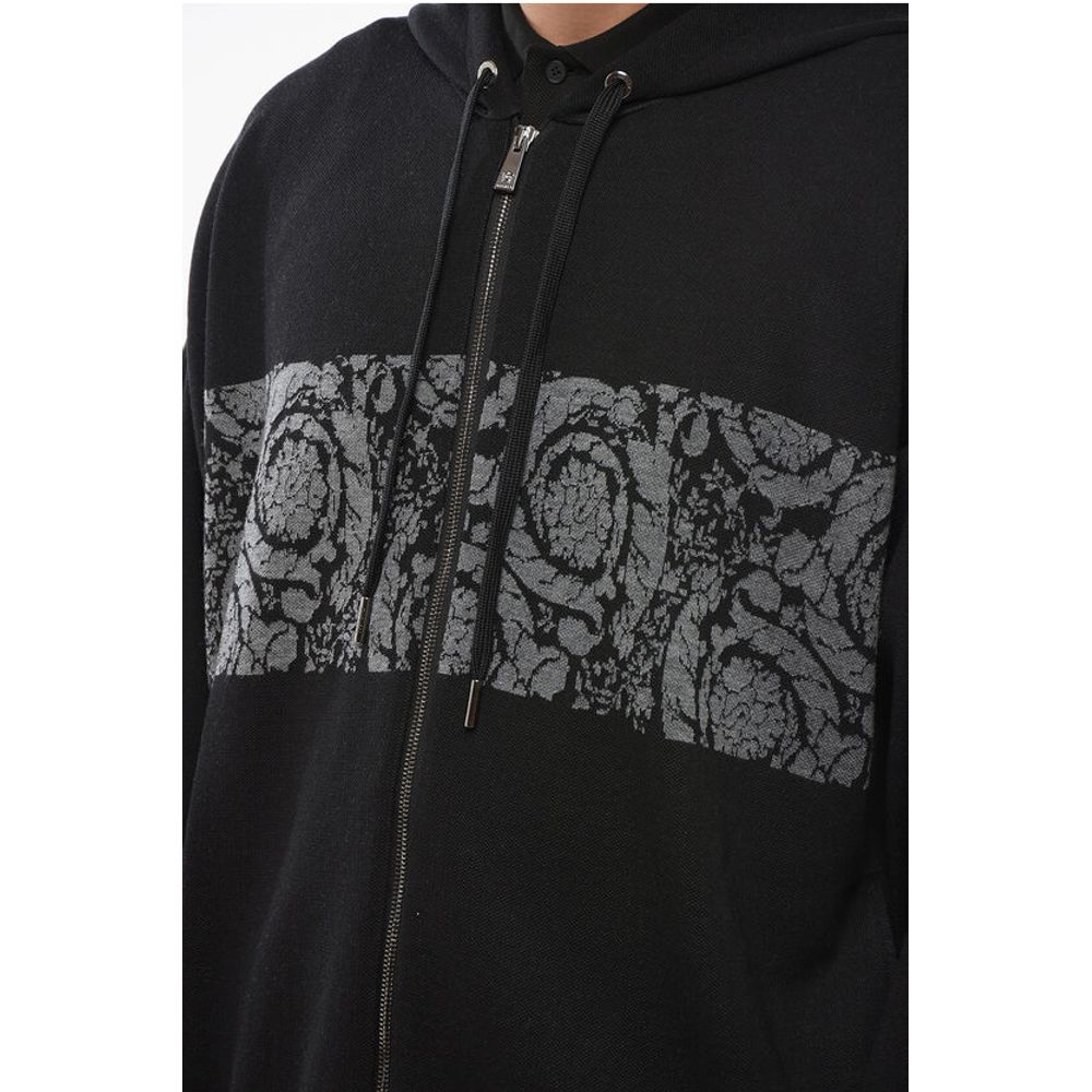 Zip-up Barocco Patterned Pullover with Hood