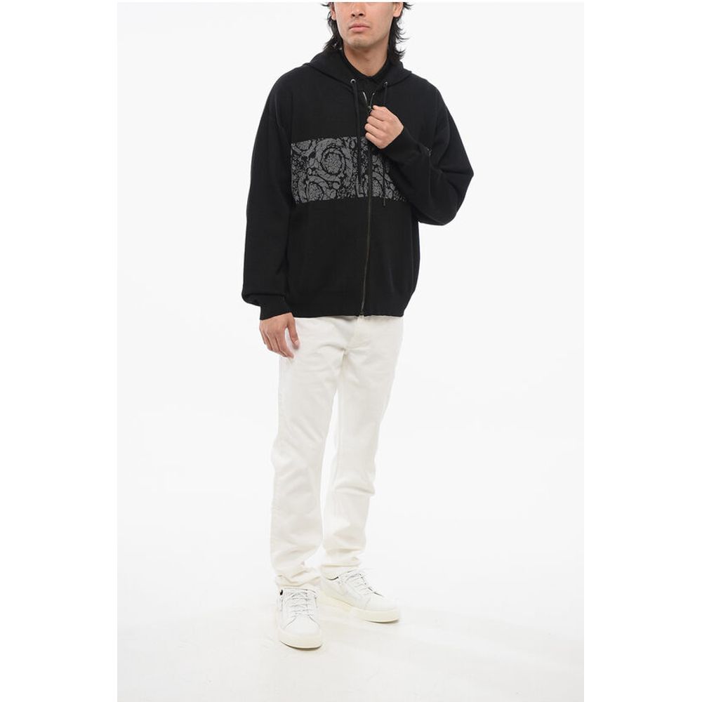 Zip-up Barocco Patterned Pullover with Hood