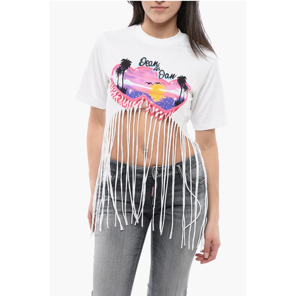 Fringed Hem SPRAY SUNSET Crop T-Shirt
