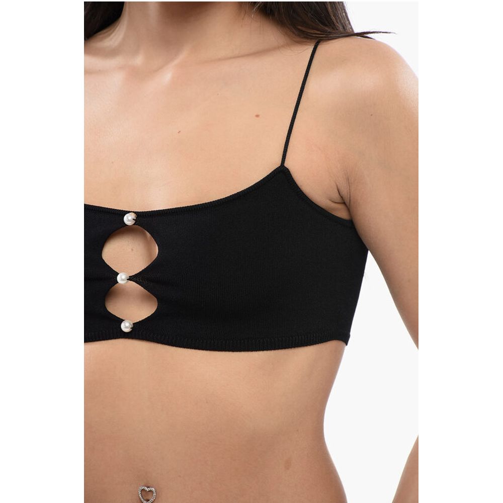 Cut-out Bras Top with Pearls