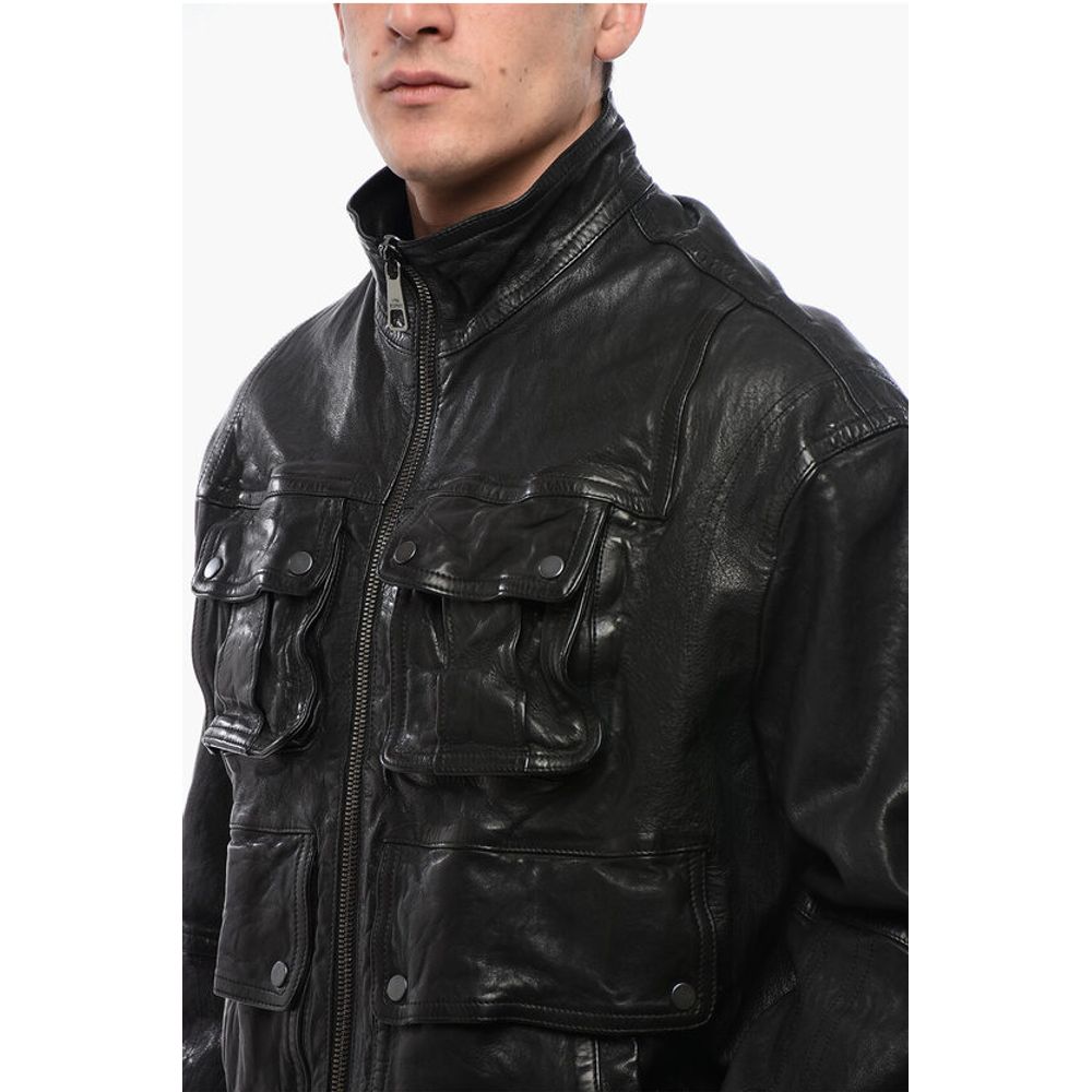 Multipocketed LOOSE WASHED Leather Jacket
