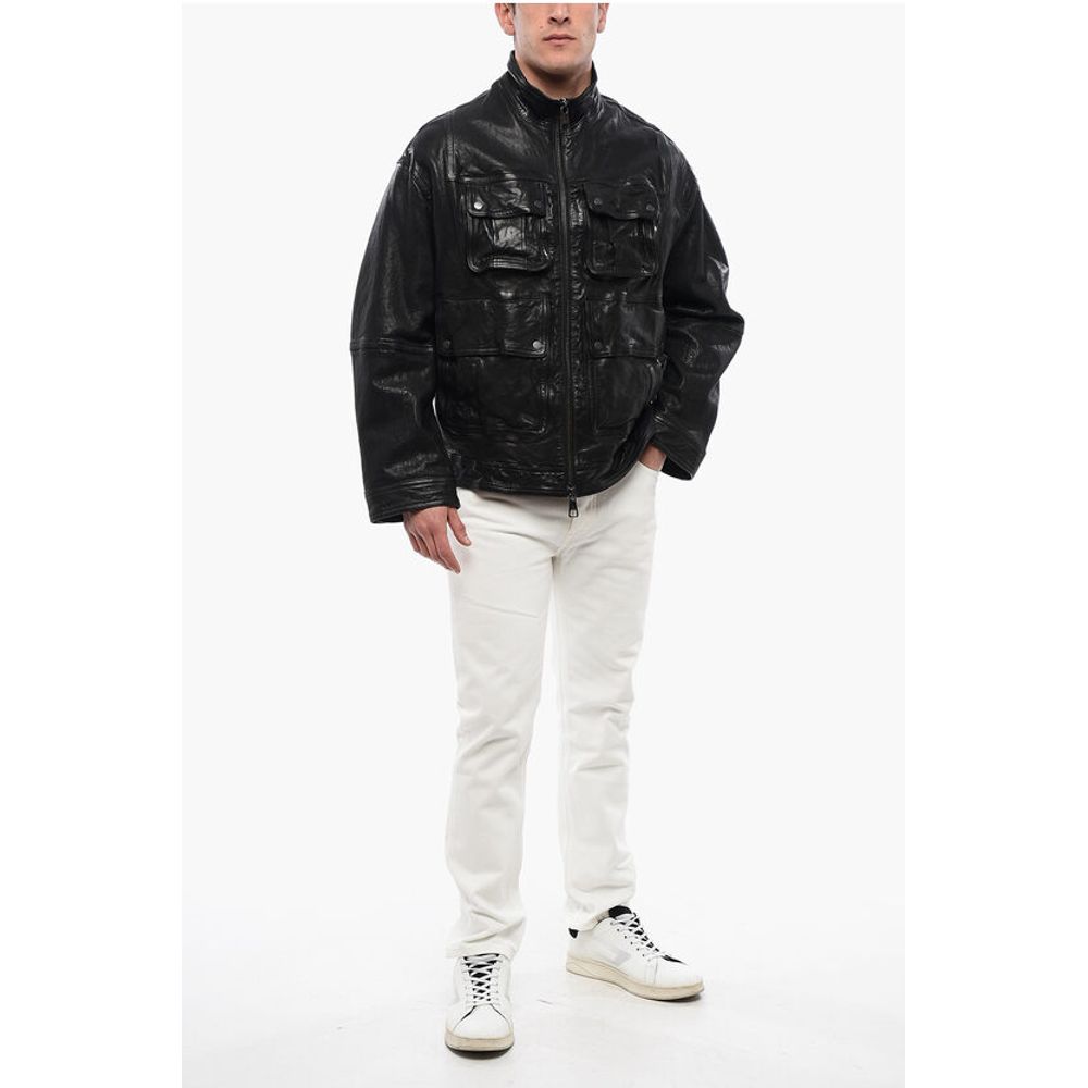 Multipocketed LOOSE WASHED Leather Jacket