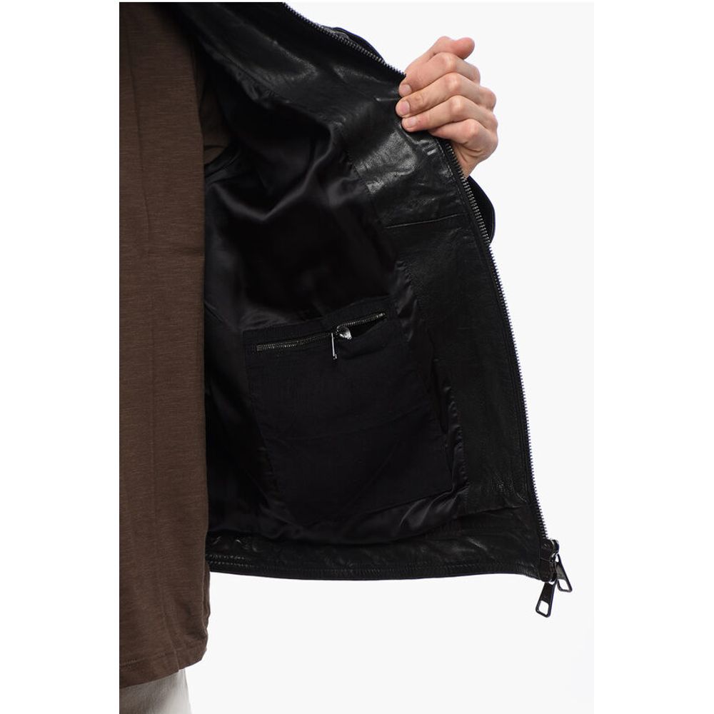 Multipocketed LOOSE WASHED Leather Jacket