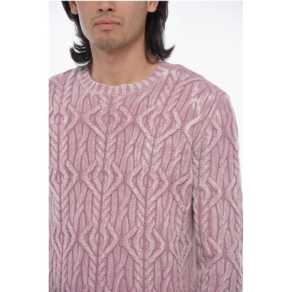 Crew Neck TRECCIA Aran Virgin Wool Sweater