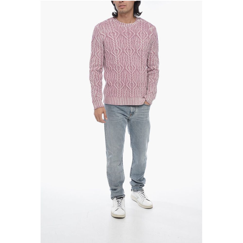 Crew Neck TRECCIA Aran Virgin Wool Sweater