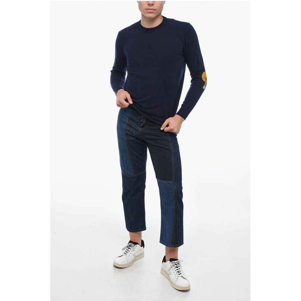 Crew Neck LUNETTA Virgin Wool Sweater with Patches