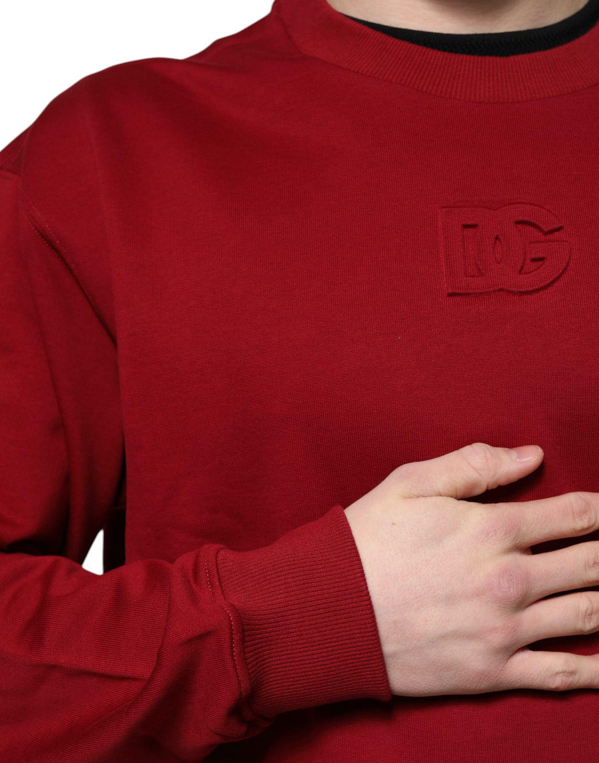 Dolce & Gabbana Red Embossed Logo Cotton Crew Neck Sweater