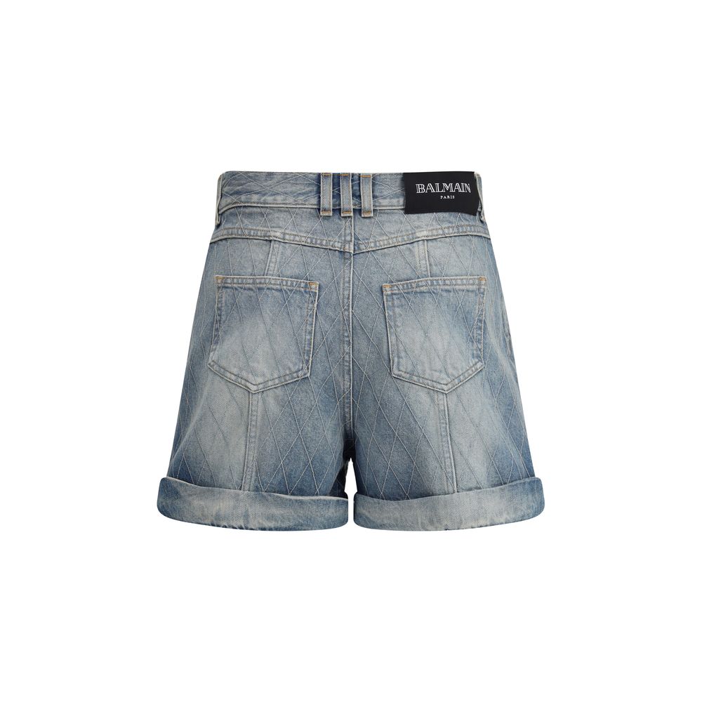 Balmain Blue Cotton Bermuda Shorts - Luxe Marca