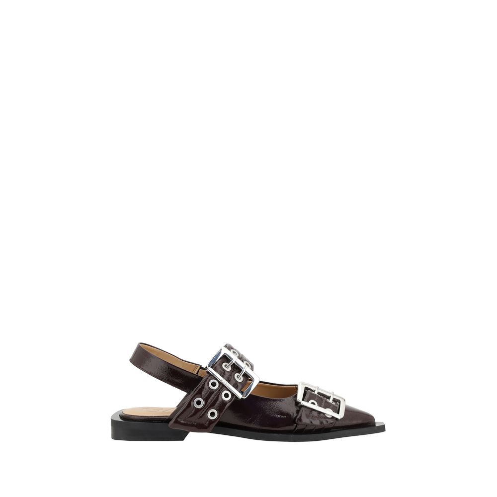 Ganni Brown Polyester Ballet Flats