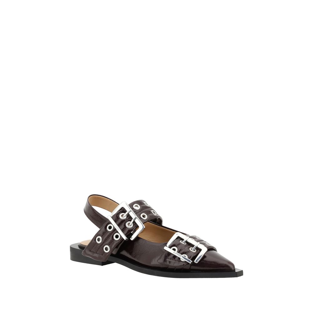 Ganni Brown Polyester Ballet Flats