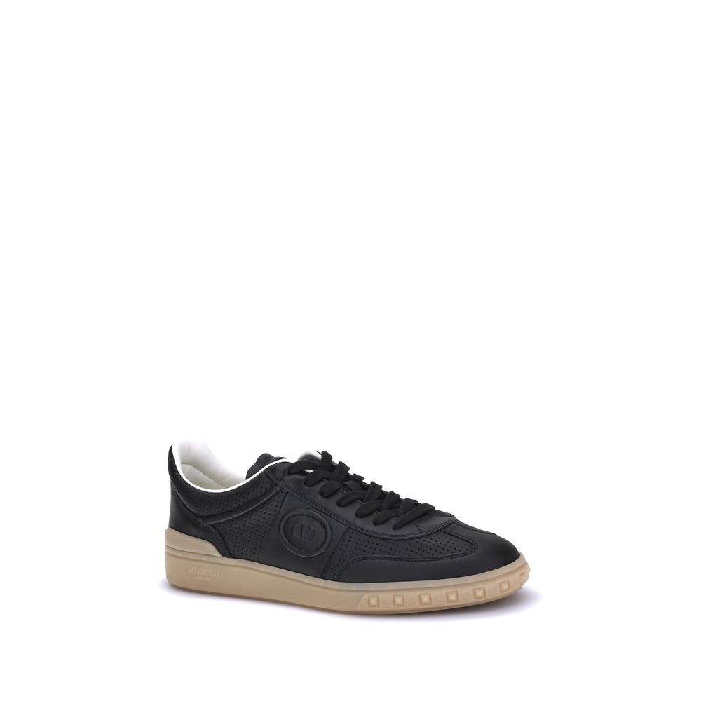 Valentino Garavani Black Calf Leather Bos Taurus Low Top Sneakers
