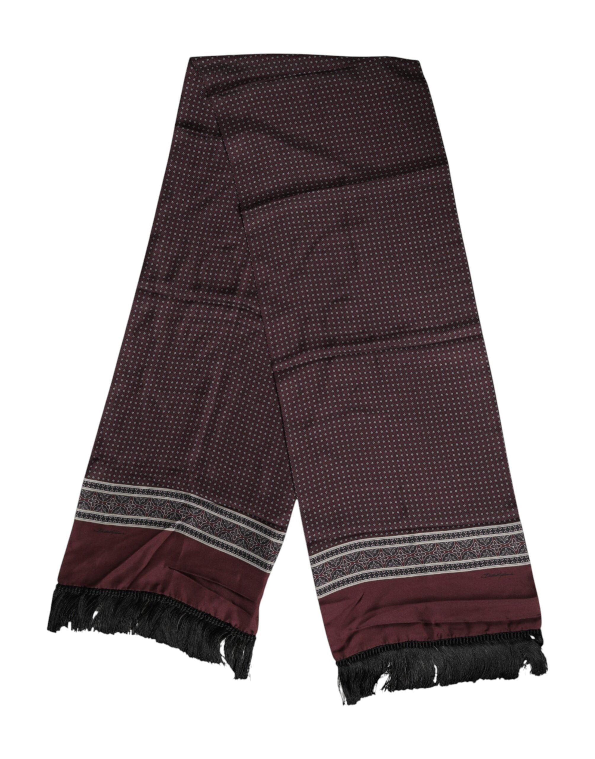 Dolce & Gabbana Maroon Dotted Silk Fringes Foulard Scarf