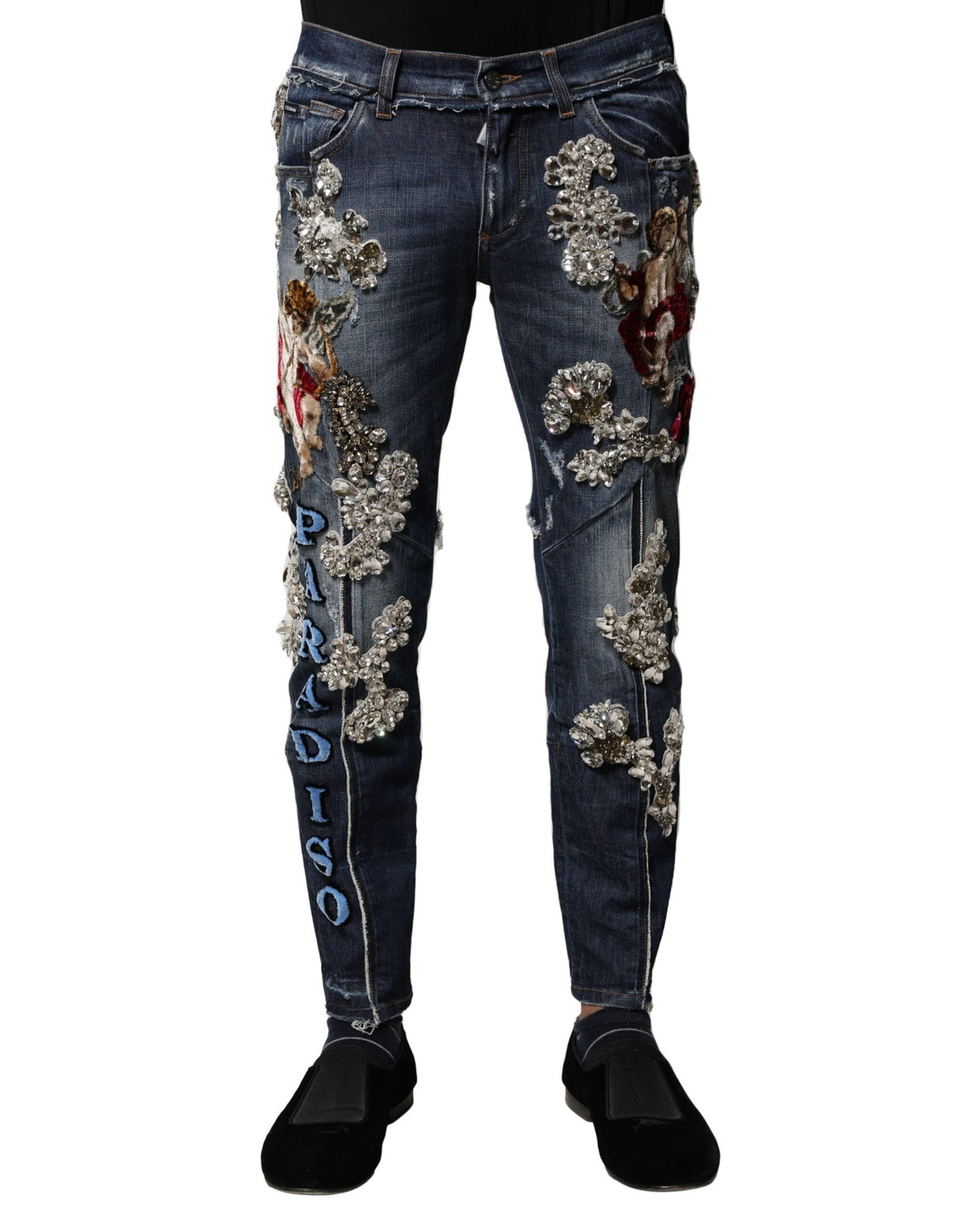 Dolce & Gabbana Blue Cotton Rhinestone Embellish Denim Jeans