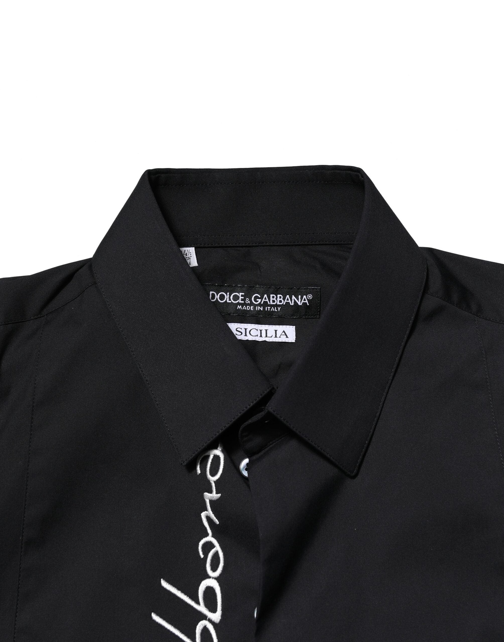 قميص رجالي من القطن الأسود بشعار SICILIA من Dolce & Gabbana