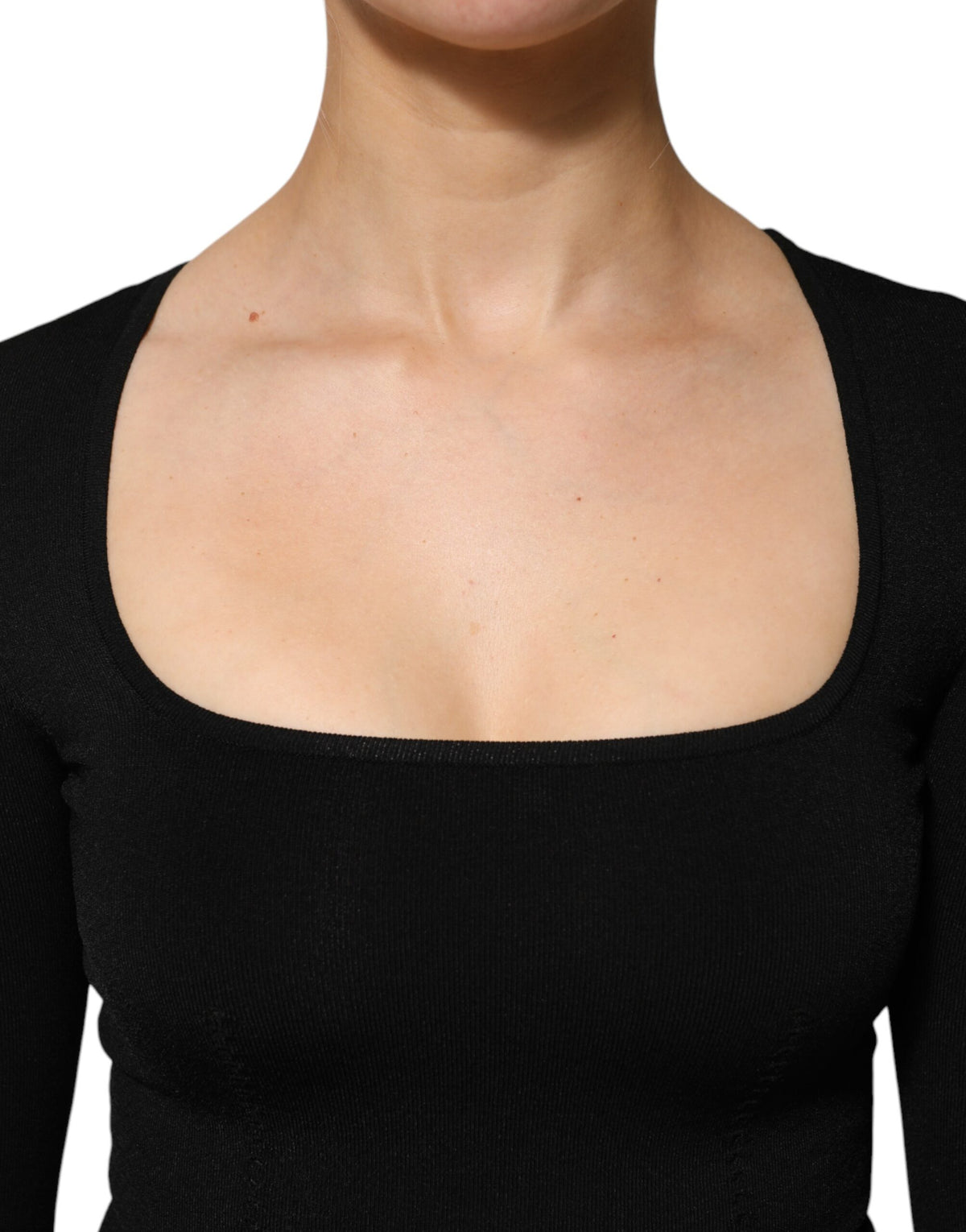 Dolce & Gabbana Black Square Neck Long Sleeves Pullover Top