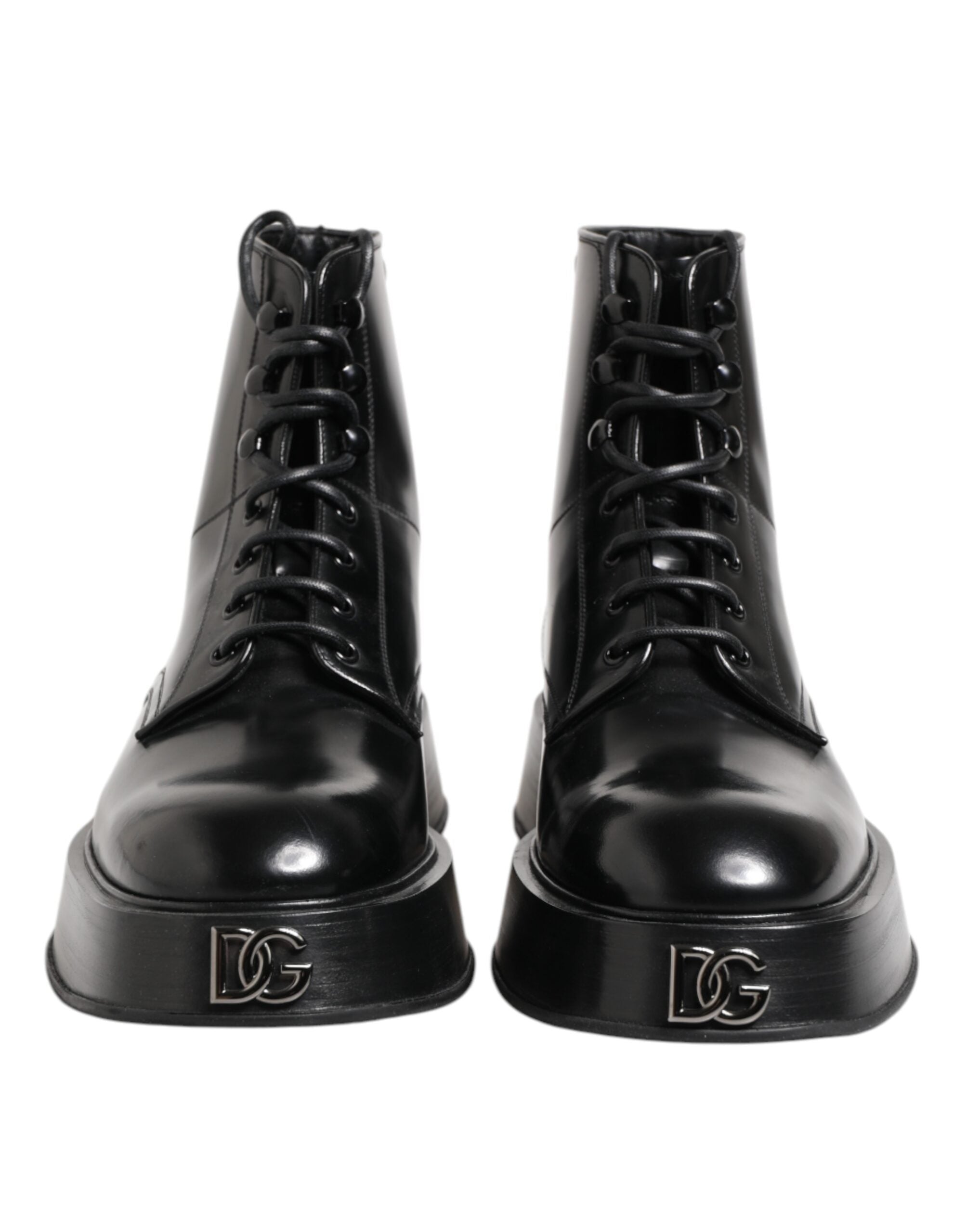 Dolce & Gabbana Black Leather Logo Ankle Boots Lace Up Shoes - Luxe Marca
