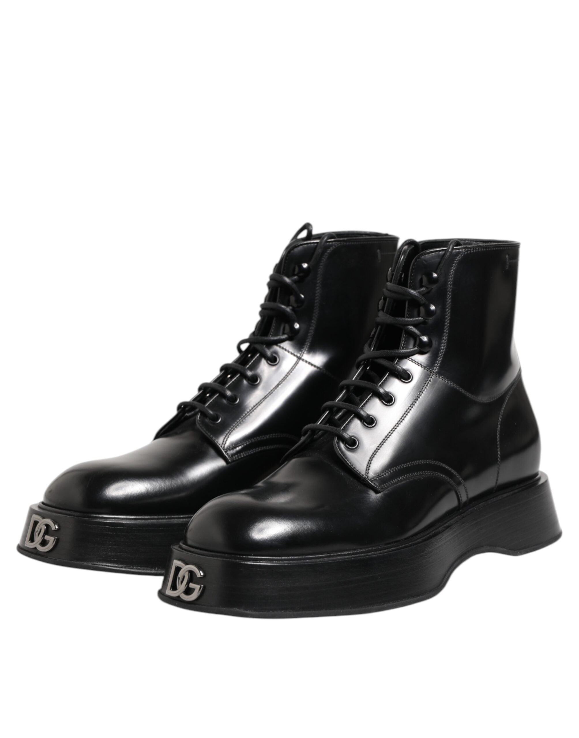 Dolce & Gabbana Black Leather Logo Ankle Boots Lace Up Shoes - Luxe Marca