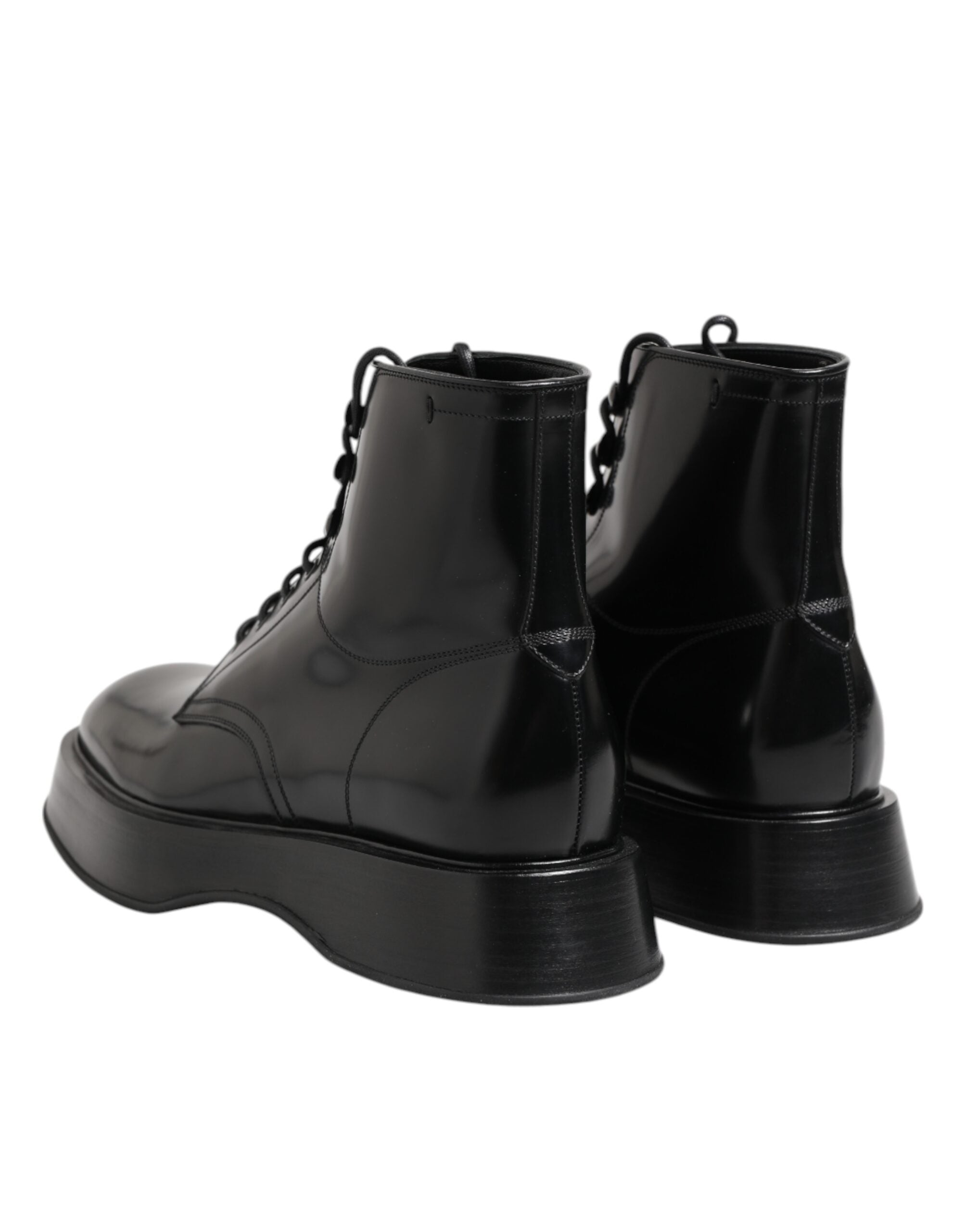 Dolce & Gabbana Black Leather Logo Ankle Boots Lace Up Shoes - Luxe Marca