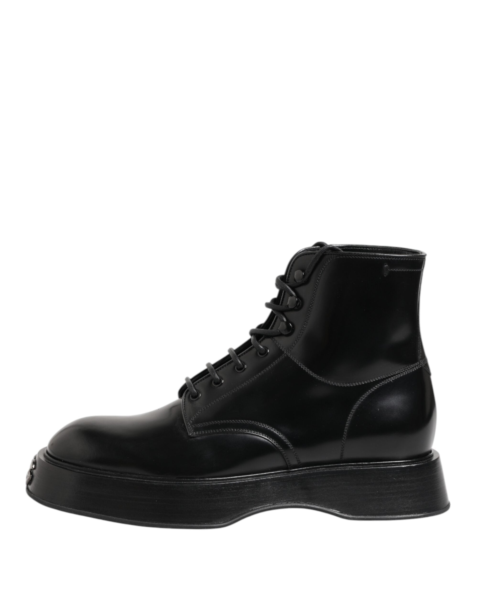 Dolce & Gabbana Black Leather Logo Ankle Boots Lace Up Shoes - Luxe Marca