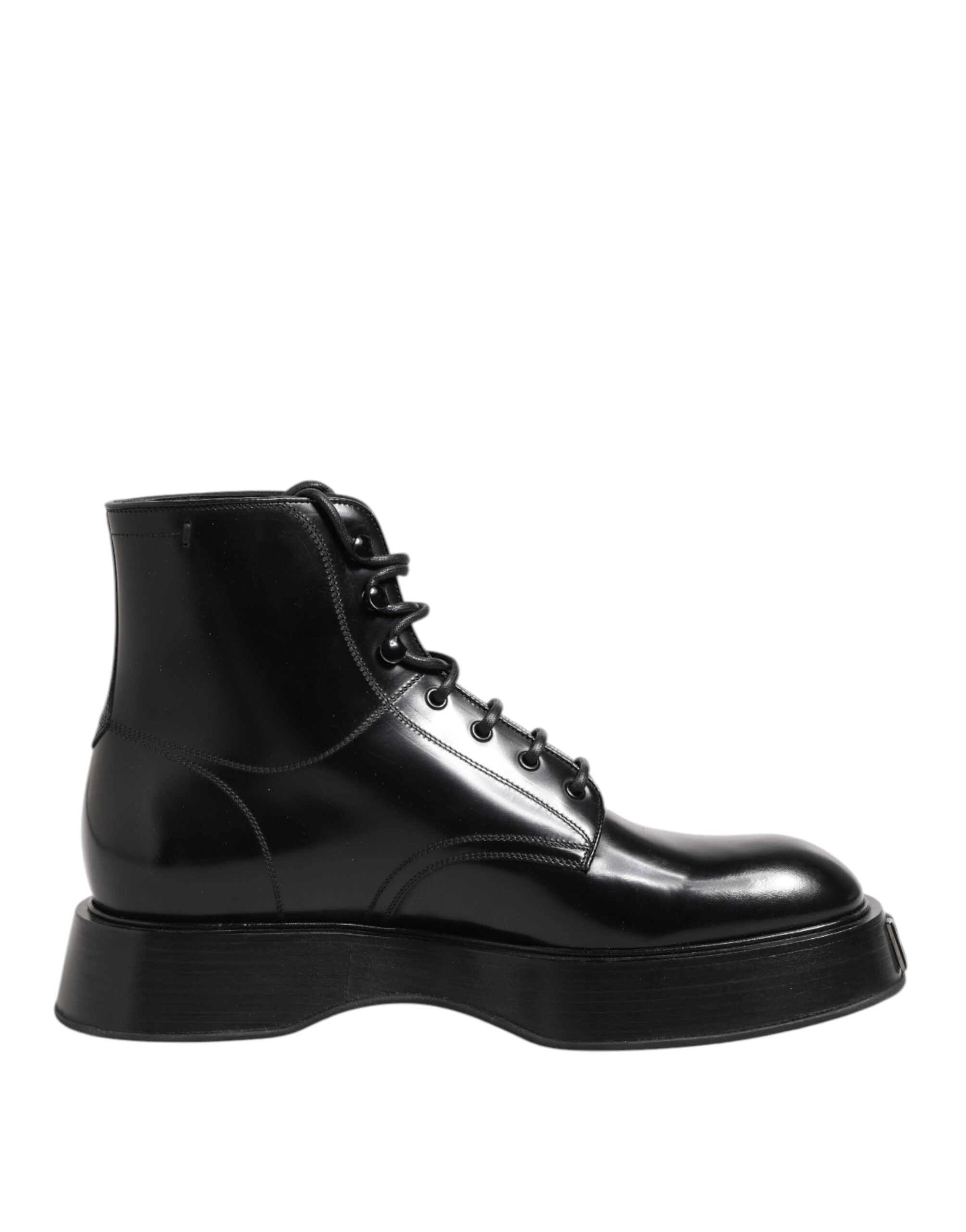 Dolce & Gabbana Black Leather Logo Ankle Boots Lace Up Shoes - Luxe Marca