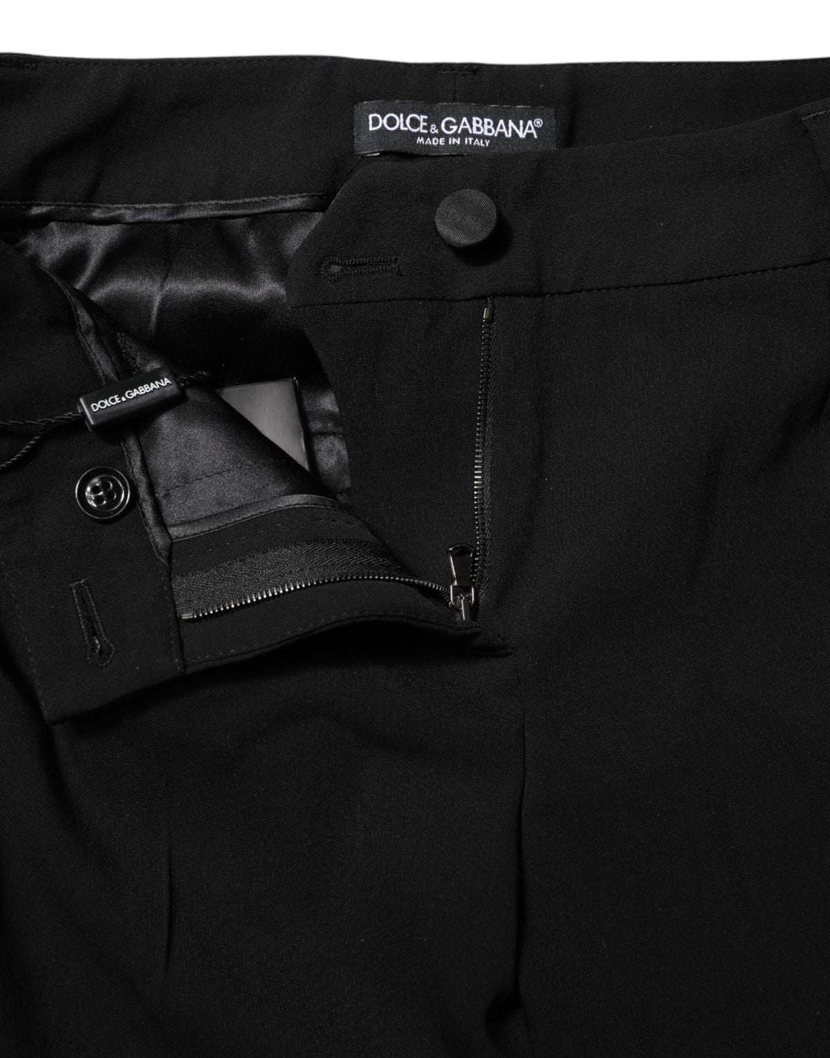 Dolce & Gabbana Black Wool Mid Waisted Tapered Dress Pants