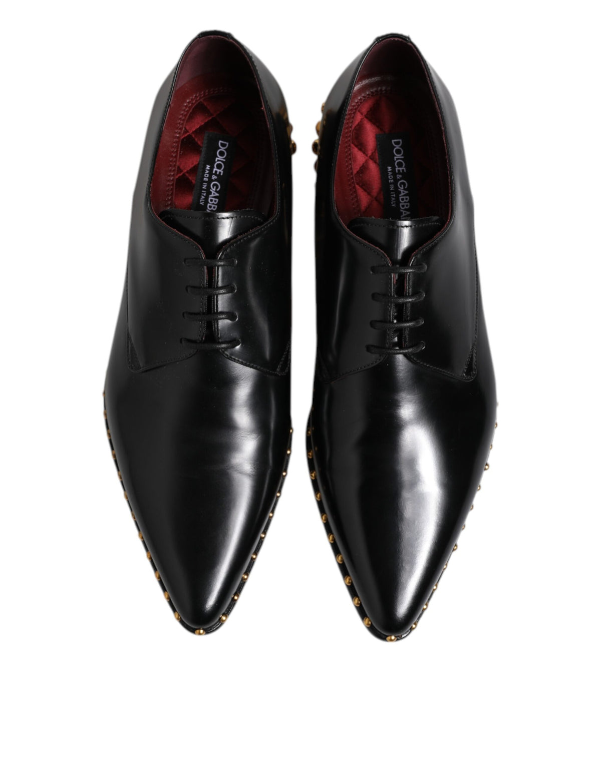 Dolce & Gabbana Black Leather Studded Derby Men Dress Shoes
