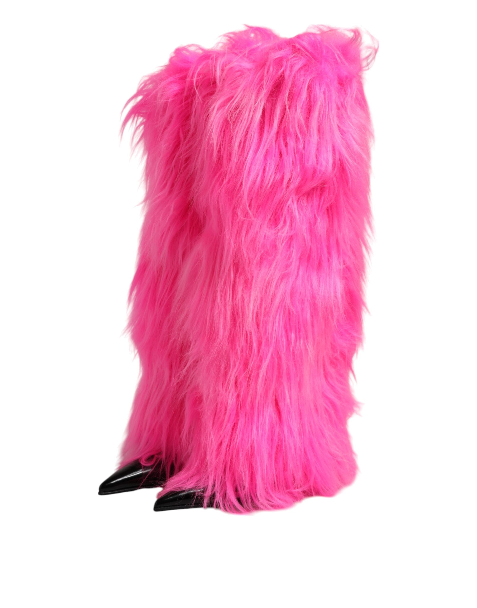 Dolce & Gabbana Pink Faux Fur Leather High Heels Boots Shoes - Luxe Marca