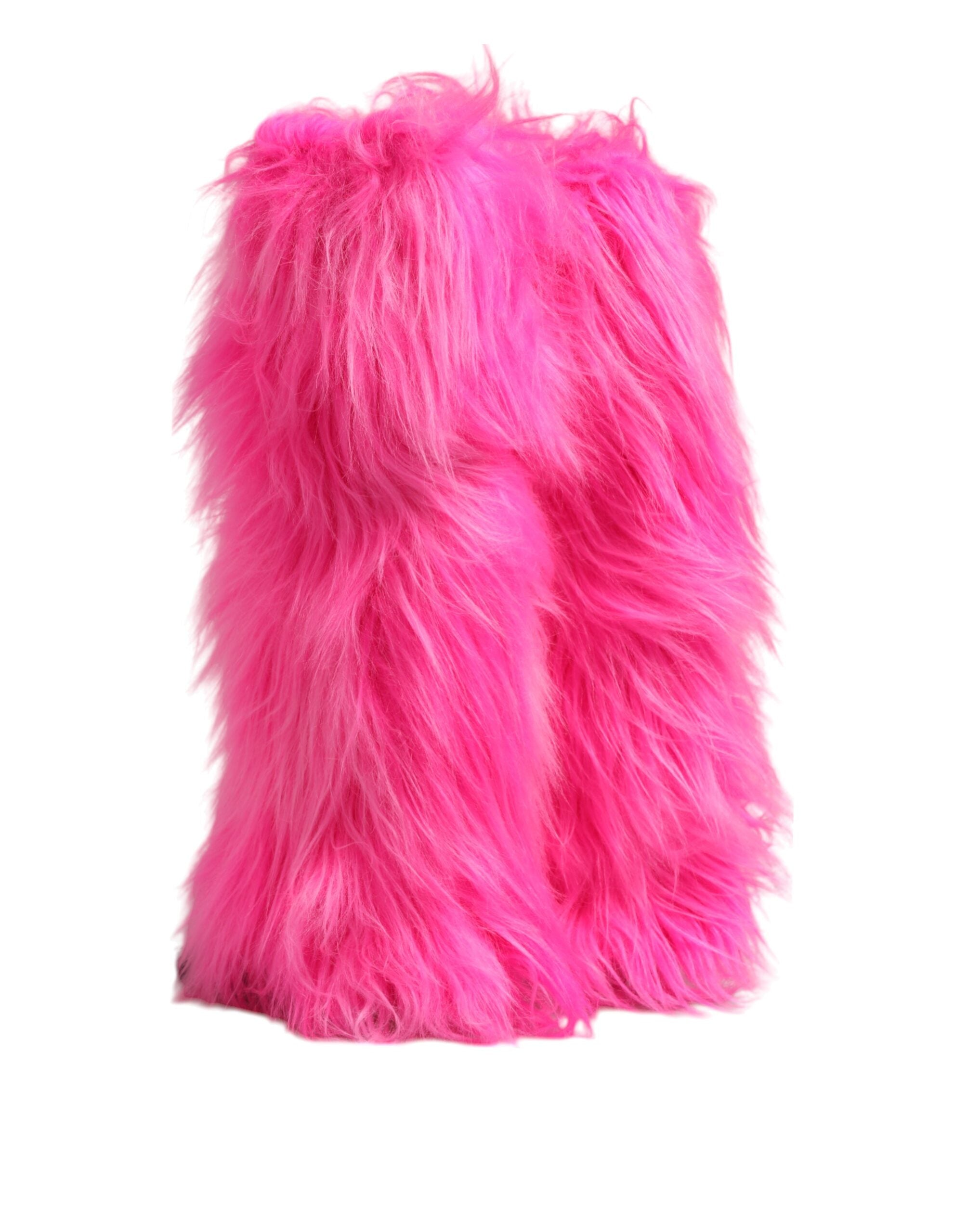 Dolce & Gabbana Pink Faux Fur Leather High Heels Boots Shoes - Luxe Marca