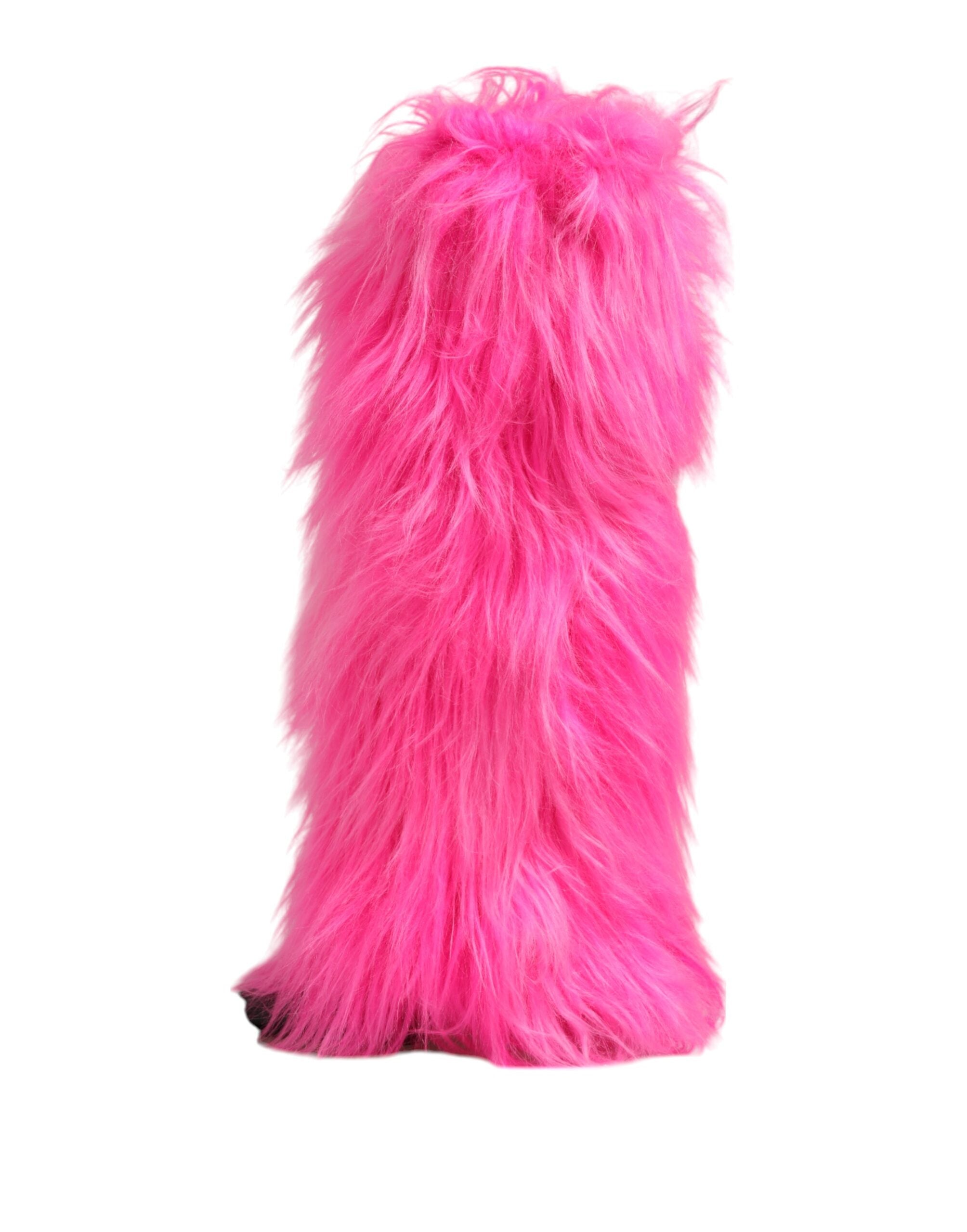 Dolce & Gabbana Pink Faux Fur Leather High Heels Boots Shoes - Luxe Marca