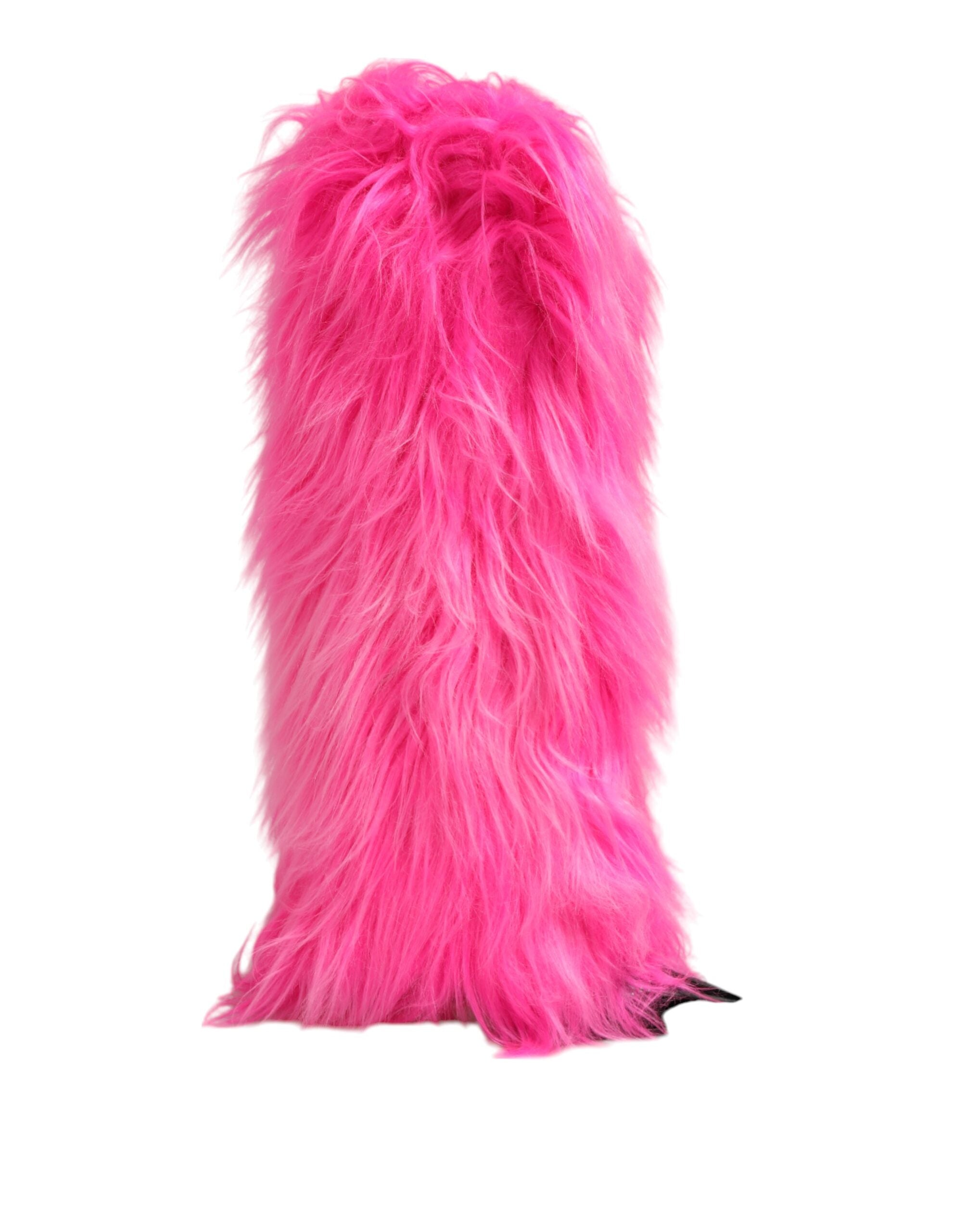 Dolce & Gabbana Pink Faux Fur Leather High Heels Boots Shoes - Luxe Marca
