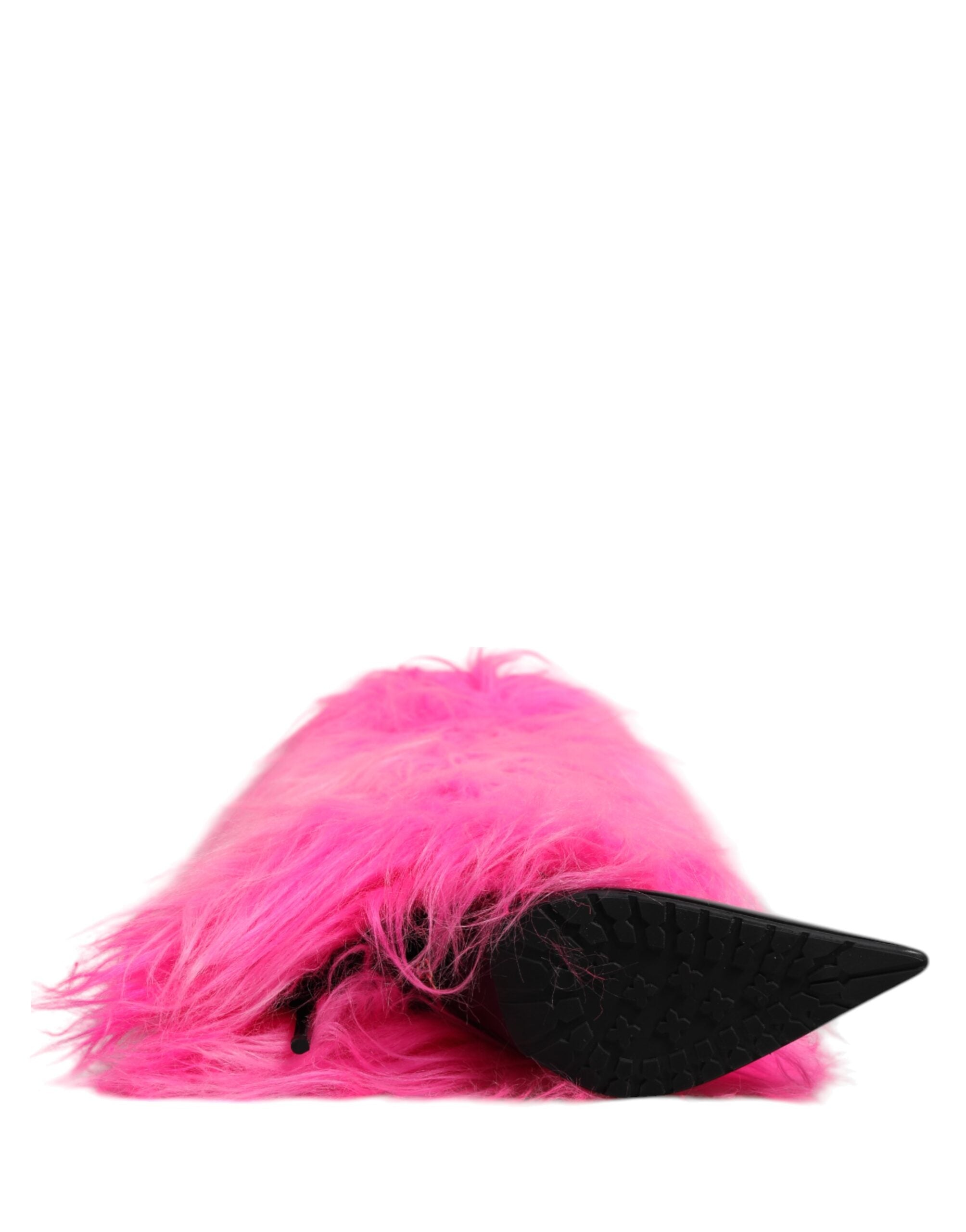 Dolce & Gabbana Pink Faux Fur Leather High Heels Boots Shoes - Luxe Marca